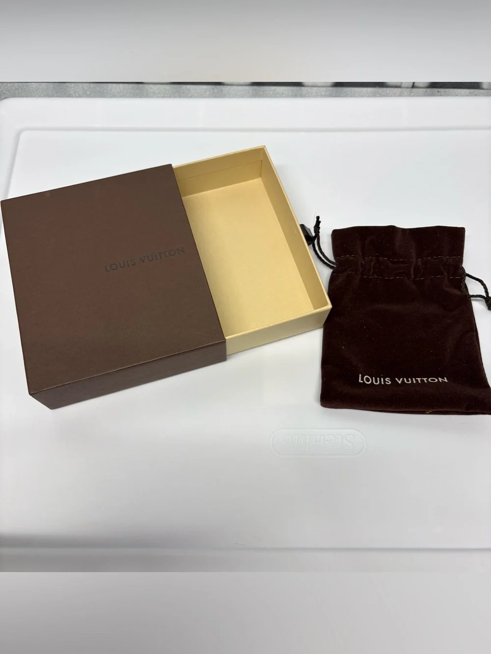 Pre 2016 Vintage Louis Vuitton Brown Suede Drawstring Pouch and gift box